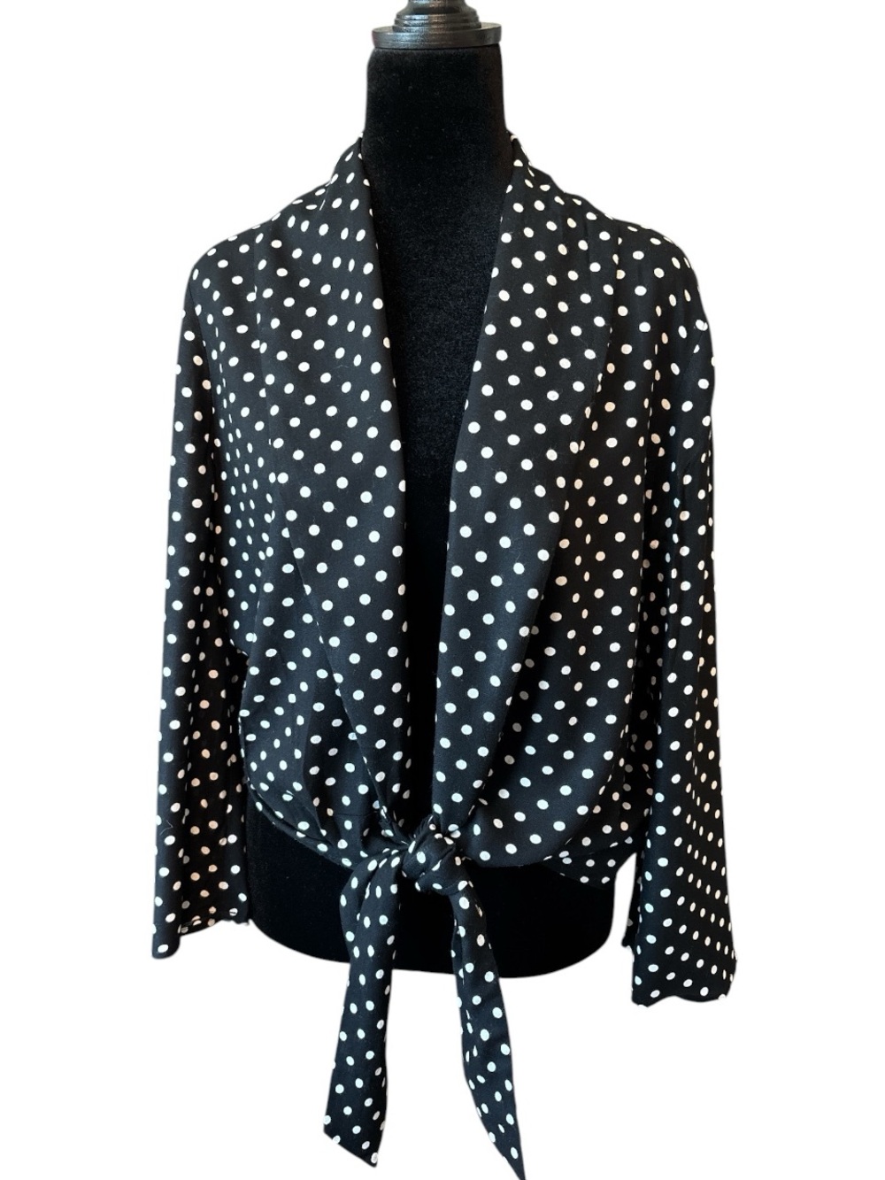Vintage Zara Basic Black Polka Dot Tie-Front Jacket